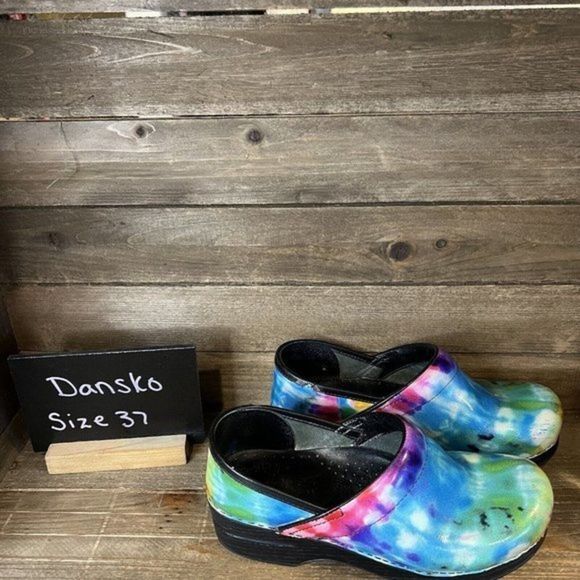 Womens Dansko Leather Tie‎ Dye Comfort Clogs Mules Shoes Size EUR 37 US 6.5 7 M - Picture 1 of 8